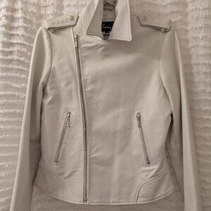 Chic white leather vintage moto jacket